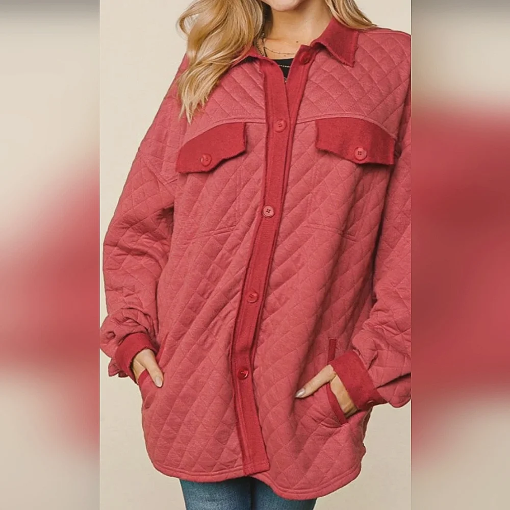 PLUS MARSALA QUILTED KNIT OVERSIZED DOWN SHACKET - Picture 2 of 5